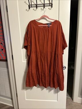 Modcloth Rust Orange Floral Tiered Short Sleeve Dress 3x